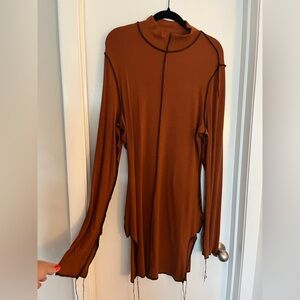 Fashion Nova Copper Ribbed Long Sleeve Dress